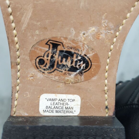 Justin Boots Shoes Youth Unisex Size 6 Black Leather Roper Lace Up Boots - Picture 8 of 11